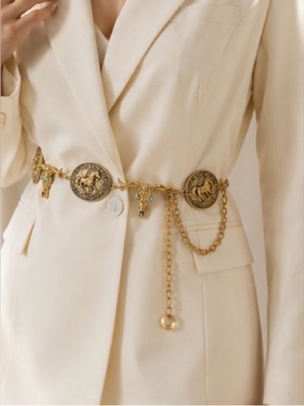 Vintage Coin Charm Chain Belt Statement Waist Jewelry Adjustable